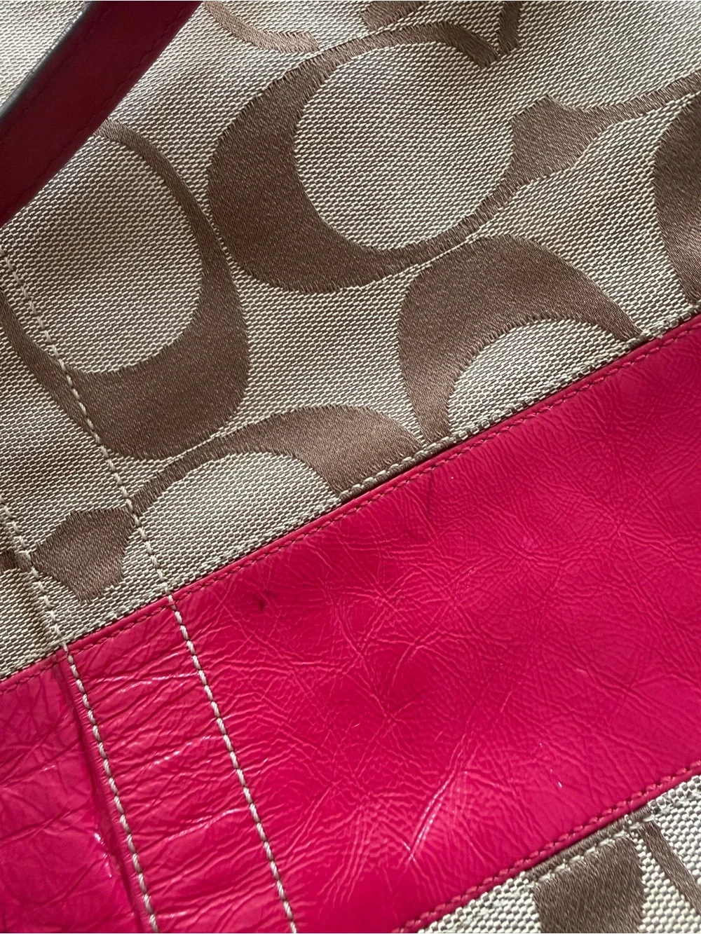 Coach Signature Canvas Shoulder Bag with Pink Trim